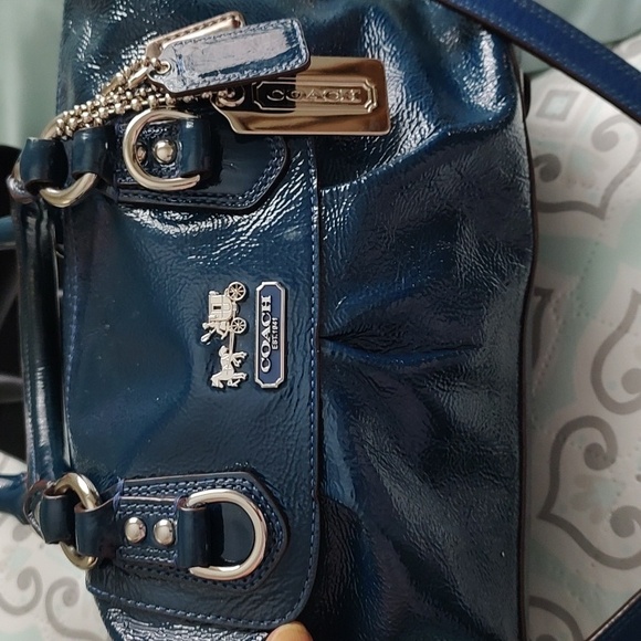 Coach Madison Sabrina dark teal blue patent leather satchel. 14178 MSRP$458 GUC - Picture 11 of 16